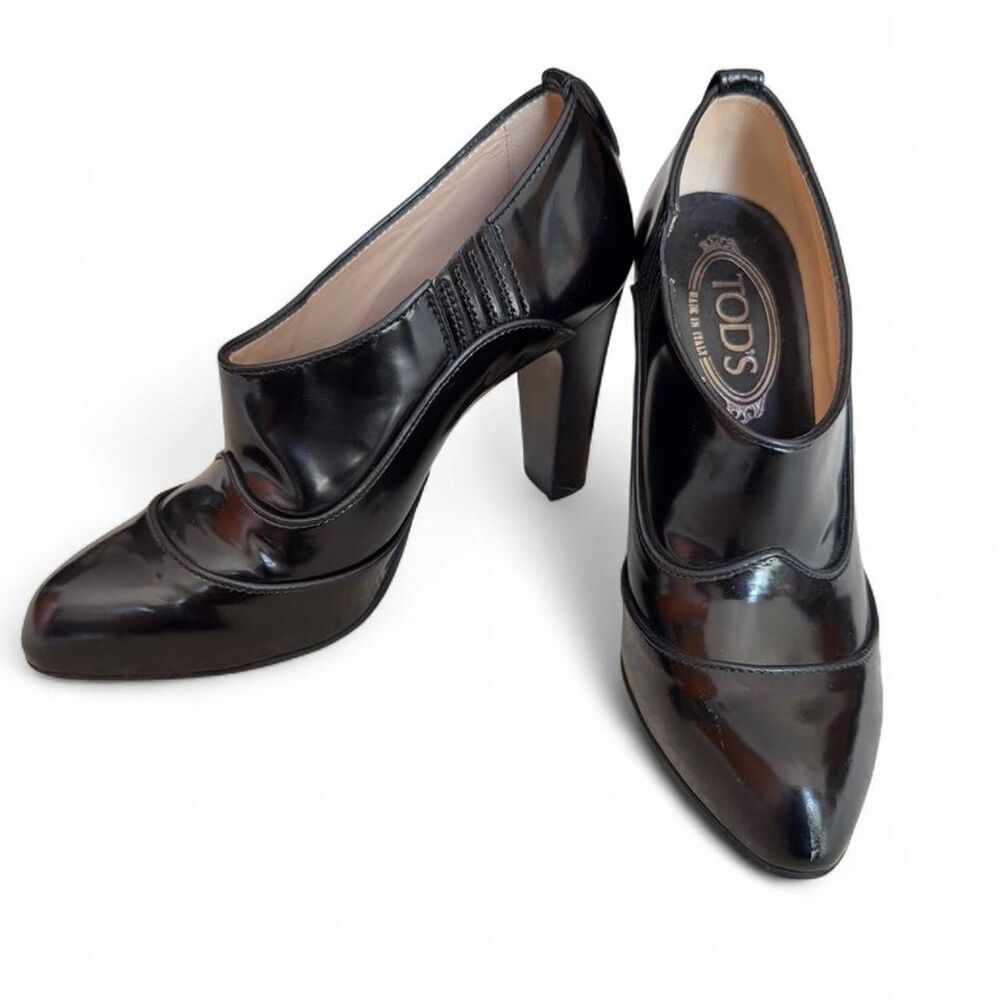 Tod's Black Leather Pointed Toe Heeled Booties size 37/6.5 - Picture 1 of 8